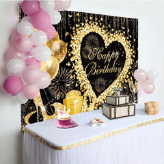 Aperturee - Aperturee Glitter Heart Balloon Sweet Happy Birthday Backdrop
