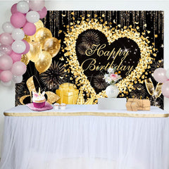 Aperturee - Aperturee Glitter Heart Balloon Sweet Happy Birthday Backdrop