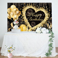 Aperturee - Aperturee Glitter Heart Balloon Sweet Happy Birthday Backdrop