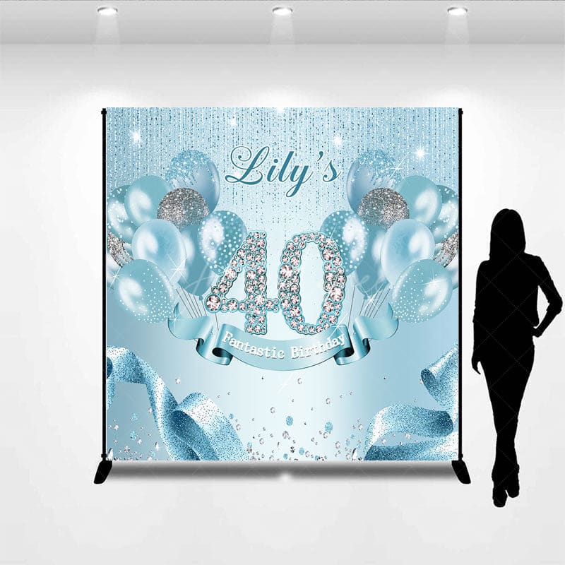 Aperturee - Aperturee Glitter Light Blue Balloon Custom Birthday Backdrop