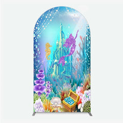 Aperturee - Aperturee Glitter Mermaid and Underwater Castle Arch Backdrop Sea Shells and Treasure Party Decoration