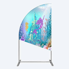 Aperturee - Aperturee Glitter Mermaid and Underwater Castle Half Moon Arch Backdrop Sea Shells and Treasure Party Decoration