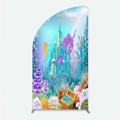 Aperturee - Aperturee Glitter Mermaid and Underwater Castle Half Moon Arch Backdrop Sea Shells and Treasure Party Decoration