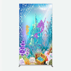 Aperturee - Aperturee Glitter Mermaid and Underwater Castle Rectangle Backdrop Sea Shells and Treasure Party Decoration