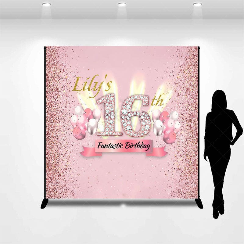 Aperturee - Aperturee Glitter Pink Balloon Sweet Custom Birthday Backdrop