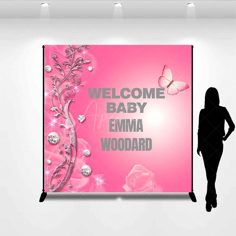 Aperturee - Aperturee Glitter Pink Diamonds Custom Baby Shower Backdrop