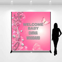 Aperturee - Aperturee Glitter Pink Diamonds Custom Baby Shower Backdrop