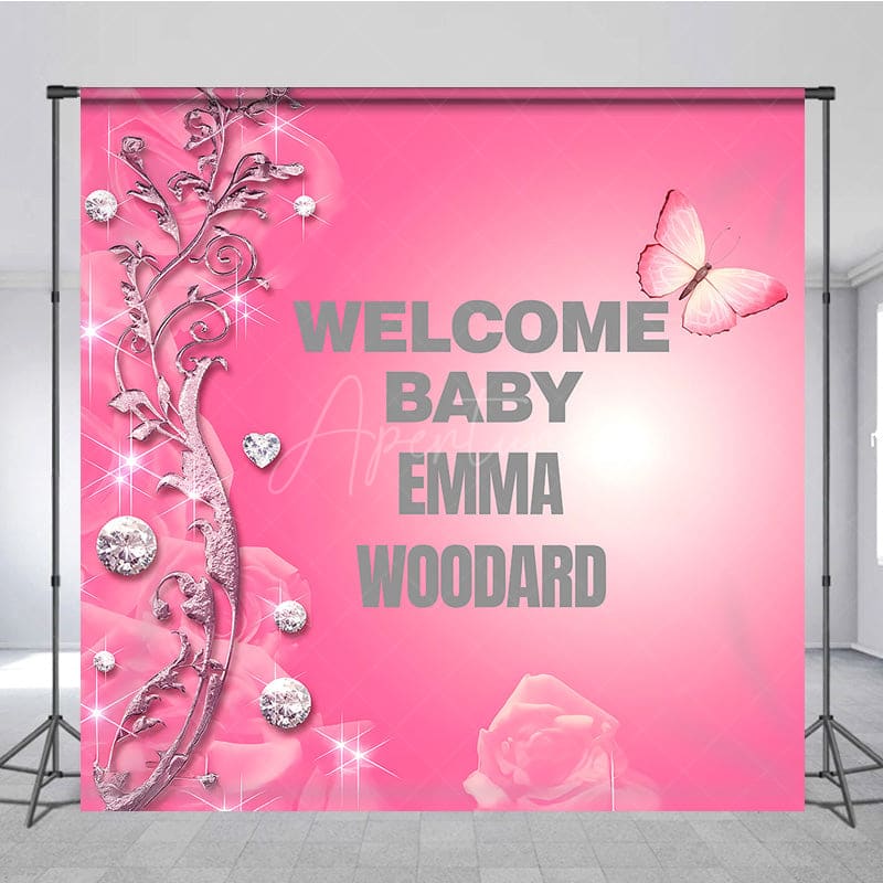 Aperturee - Aperturee Glitter Pink Diamonds Custom Baby Shower Backdrop