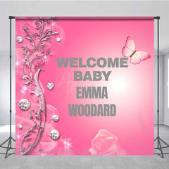 Aperturee - Aperturee Glitter Pink Diamonds Custom Baby Shower Backdrop
