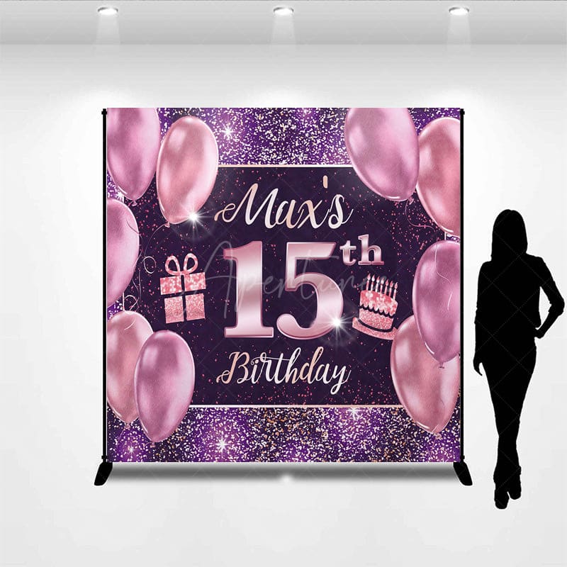 Aperturee - Aperturee Glitter Purple Balloon Gift Custom Birthday Backdrop