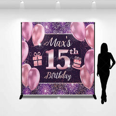 Aperturee - Aperturee Glitter Purple Balloon Gift Custom Birthday Backdrop