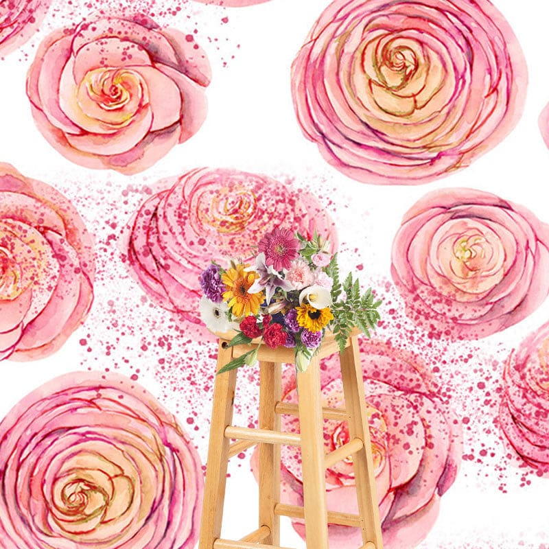 Aperturee - Aperturee Glitter Repetitive Various Pink Flowers Backdrop