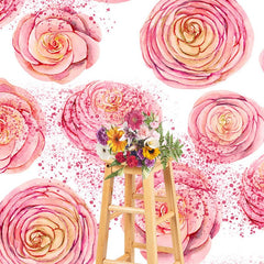 Aperturee - Aperturee Glitter Repetitive Various Pink Flowers Backdrop
