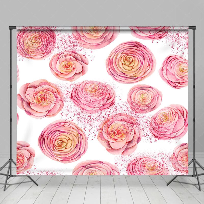 Aperturee - Aperturee Glitter Repetitive Various Pink Flowers Backdrop