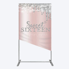 Aperturee - Aperturee Glitter Rose Gold Sweet 16 Birthday Rectangle Backdrop