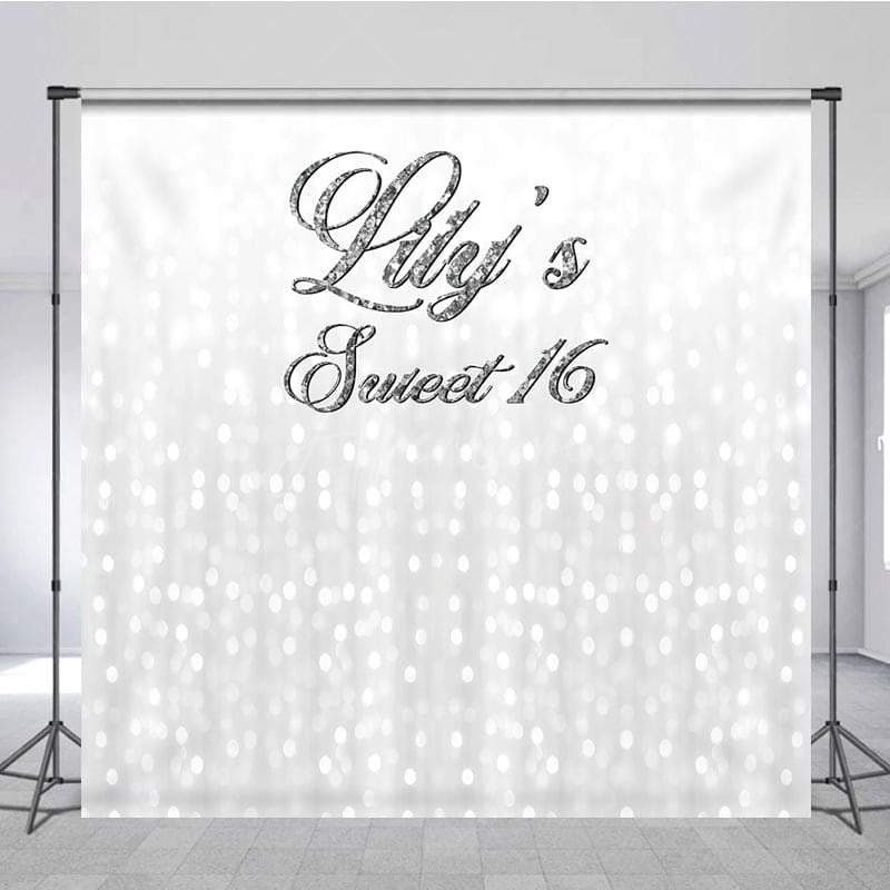 Aperturee - Aperturee Glitter Silver Bokeh Simple Custom Birthday Backdrop