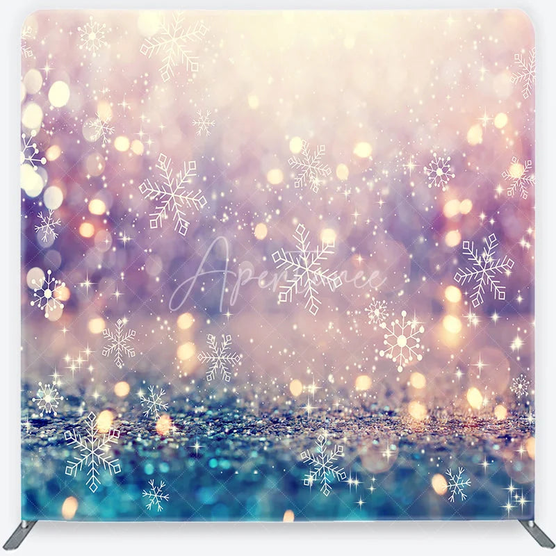Aperturee - Aperturee Glitter Snowflake Bokeh Square Double-Sided Backdrop Purple Pink Blue Gold Sparkling Winter Decor