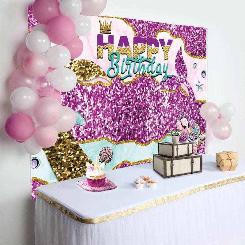 Aperturee - Aperturee Glitter Special Mermaid Tail Birthday Backdrop