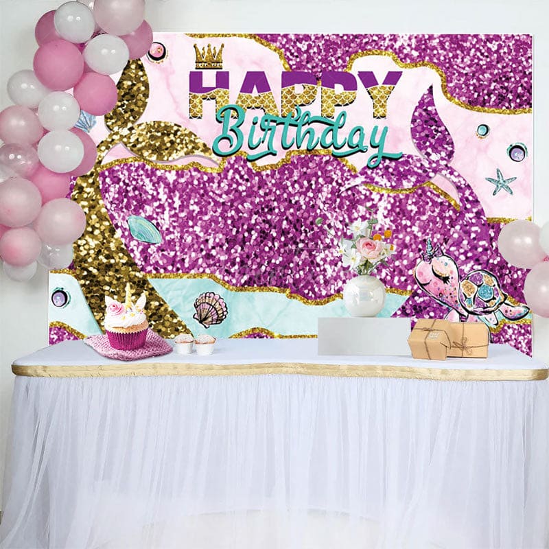 Aperturee - Aperturee Glitter Special Mermaid Tail Birthday Backdrop