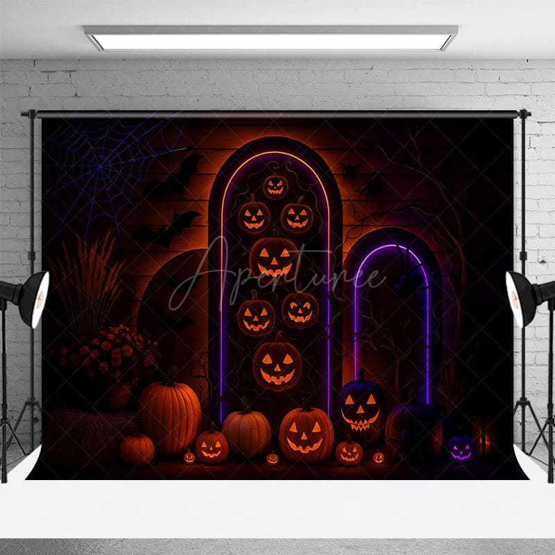 Aperturee - Aperturee Glow Jack Olantern Floral Scary Halloween Backdrop