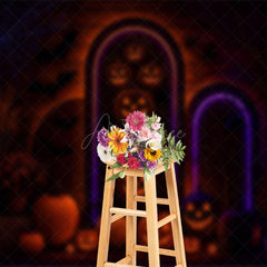 Aperturee - Aperturee Glow Jack Olantern Floral Scary Halloween Backdrop