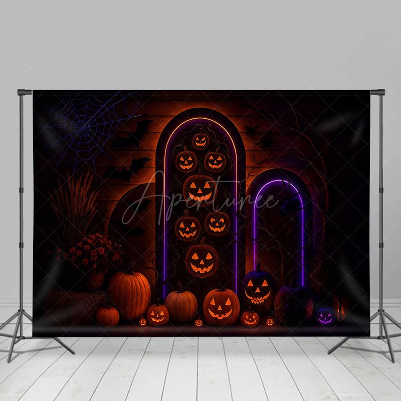 Aperturee - Aperturee Glow Jack Olantern Floral Scary Halloween Backdrop