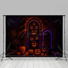 Aperturee - Aperturee Glow Jack Olantern Floral Scary Halloween Backdrop