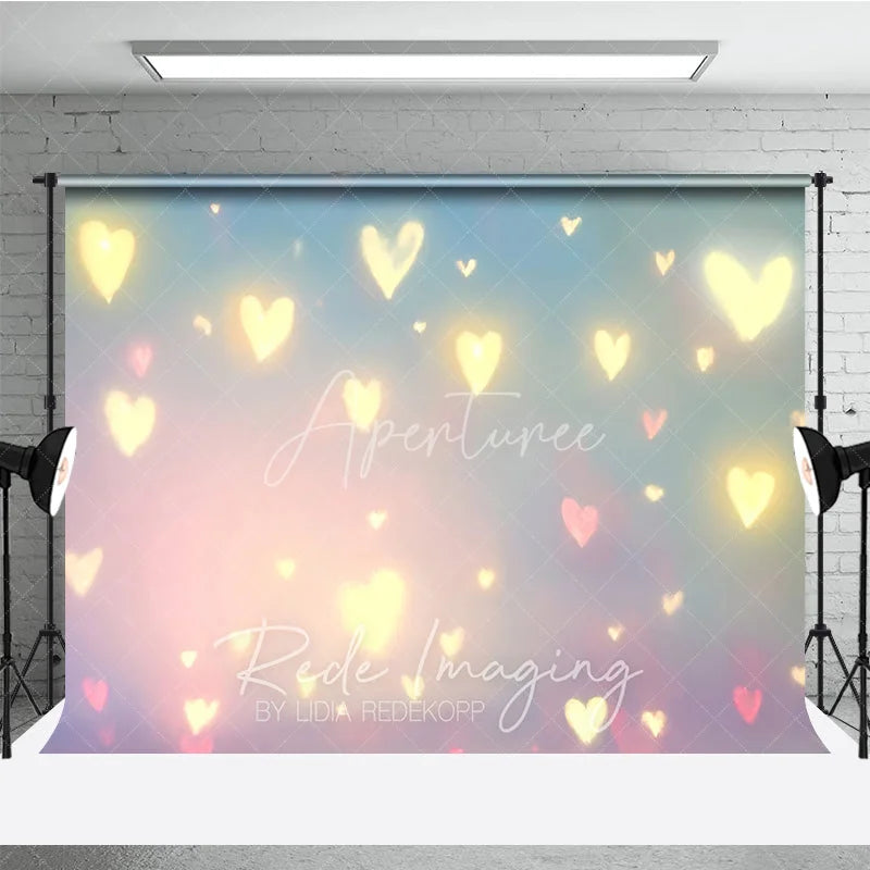Aperturee - Aperturee Glowing Hearts Bokeh Photography Backdrop Pastel Pink and Blue Romantic Studio Background