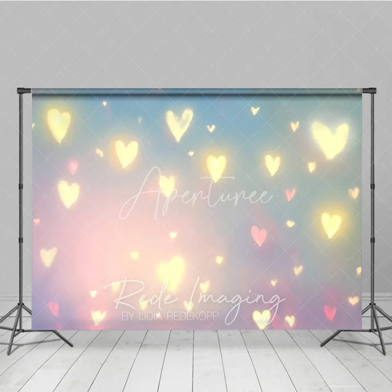 Aperturee - Aperturee Glowing Hearts Bokeh Photography Backdrop Pastel Pink and Blue Romantic Studio Background