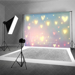 Aperturee - Aperturee Glowing Hearts Bokeh Photography Backdrop Pastel Pink and Blue Romantic Studio Background