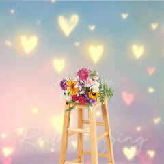 Aperturee - Aperturee Glowing Hearts Bokeh Photography Backdrop Pastel Pink and Blue Romantic Studio Background
