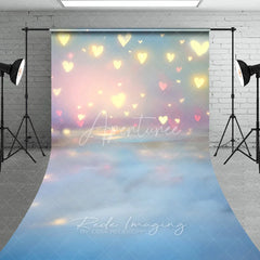 Aperturee - Aperturee Glowing Hearts Bokeh Photography Backdrop Pastel Pink and Blue Romantic Sweep Portrait Studio Background