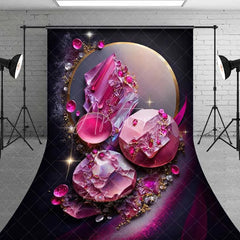 Aperturee - Aperturee Glowing Pink Crystal and Gold Circle Backdrop Luxury Magenta Gemstone Abstract Photography Background