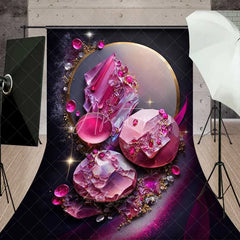 Aperturee - Aperturee Glowing Pink Crystal and Gold Circle Backdrop Luxury Magenta Gemstone Abstract Photography Background
