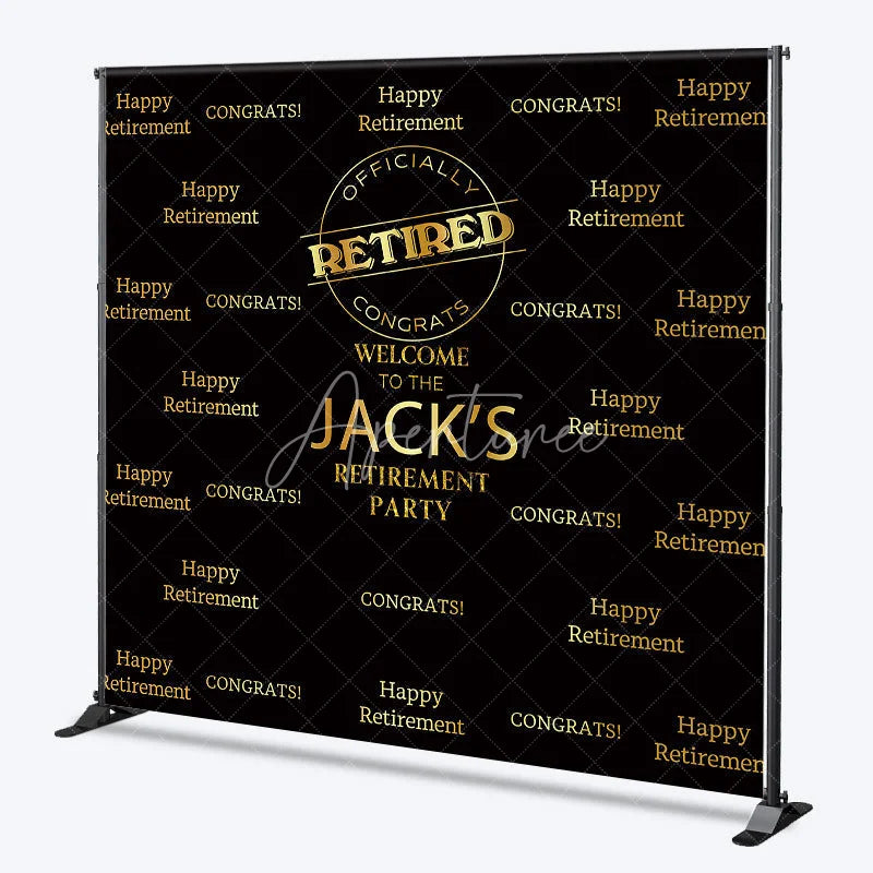 Aperturee - Aperturee Gold and Black Custom Retirement Party Backdrop Personalized Congrats Celebration Decor