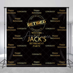 Aperturee - Aperturee Gold and Black Custom Retirement Party Backdrop Personalized Congrats Celebration Decor