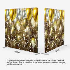 Aperturee - Aperturee Gold and Silver Balloons Double-Sided Tension Fabric Backdrop Bokeh Lights for Birthday New Year’s Eve Party