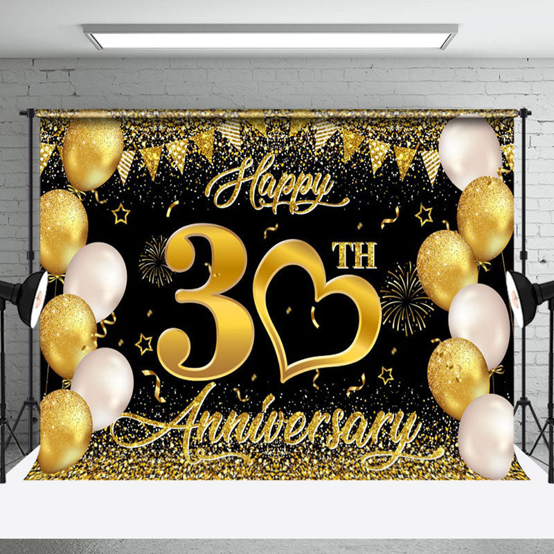 Aperturee - Aperturee Gold Balloons Happy 30Th Anniversary Backdrop