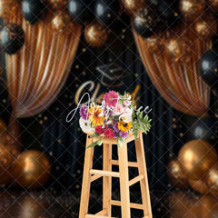Aperturee - Aperturee Gold Black Curtain Balloons Class of 2025 Backdrop