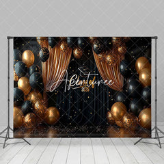 Aperturee - Aperturee Gold Black Curtain Balloons Class of 2025 Backdrop