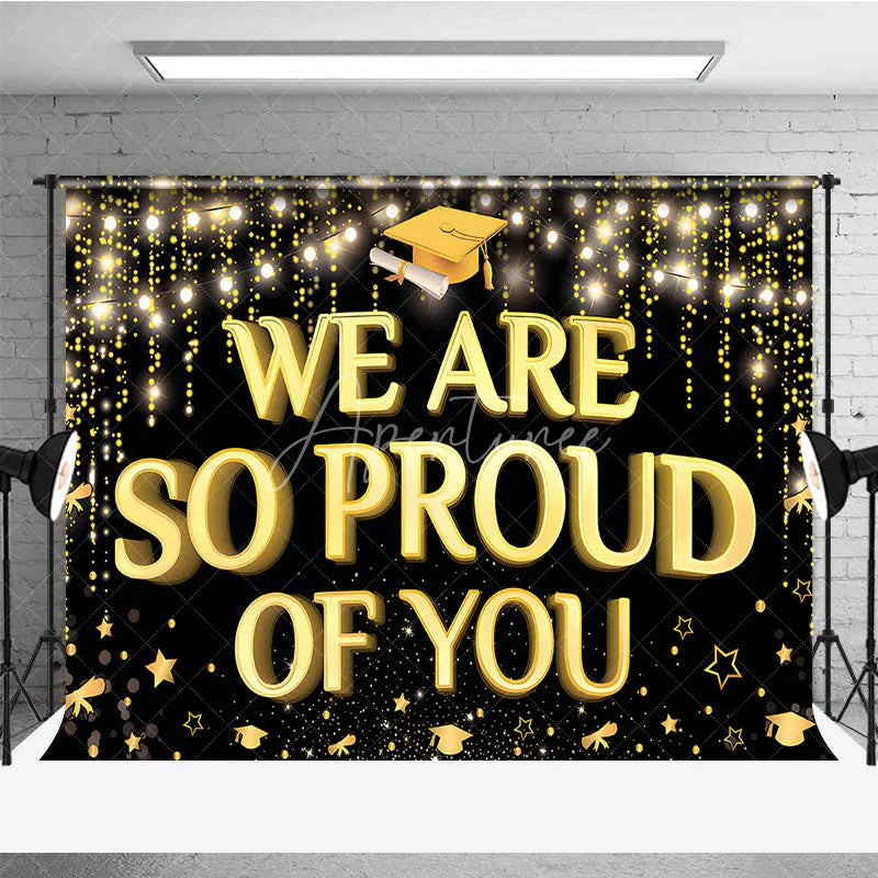 Aperturee - Aperturee Gold Bokeh We Are So Proud of You Graduation Backdrop Class of 2026 Celebration Banner