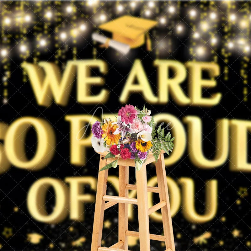 Aperturee - Aperturee Gold Bokeh We Are So Proud of You Graduation Backdrop Class of 2026 Celebration Banner