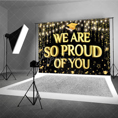Aperturee - Aperturee Gold Bokeh We Are So Proud of You Graduation Backdrop Class of 2026 Celebration Banner
