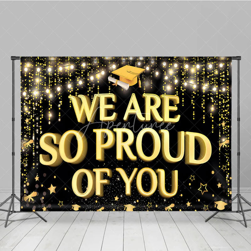 Aperturee - Aperturee Gold Bokeh We Are So Proud of You Graduation Backdrop Class of 2026 Celebration Banner