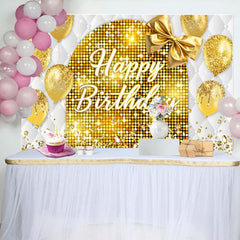 Aperturee - Aperturee Gold Bow Balloon Bokeh Vibe Happy Birthday Backdrop
