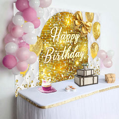Aperturee - Aperturee Gold Bow Balloon Bokeh Vibe Happy Birthday Backdrop