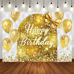 Aperturee - Aperturee Gold Bow Balloon Bokeh Vibe Happy Birthday Backdrop