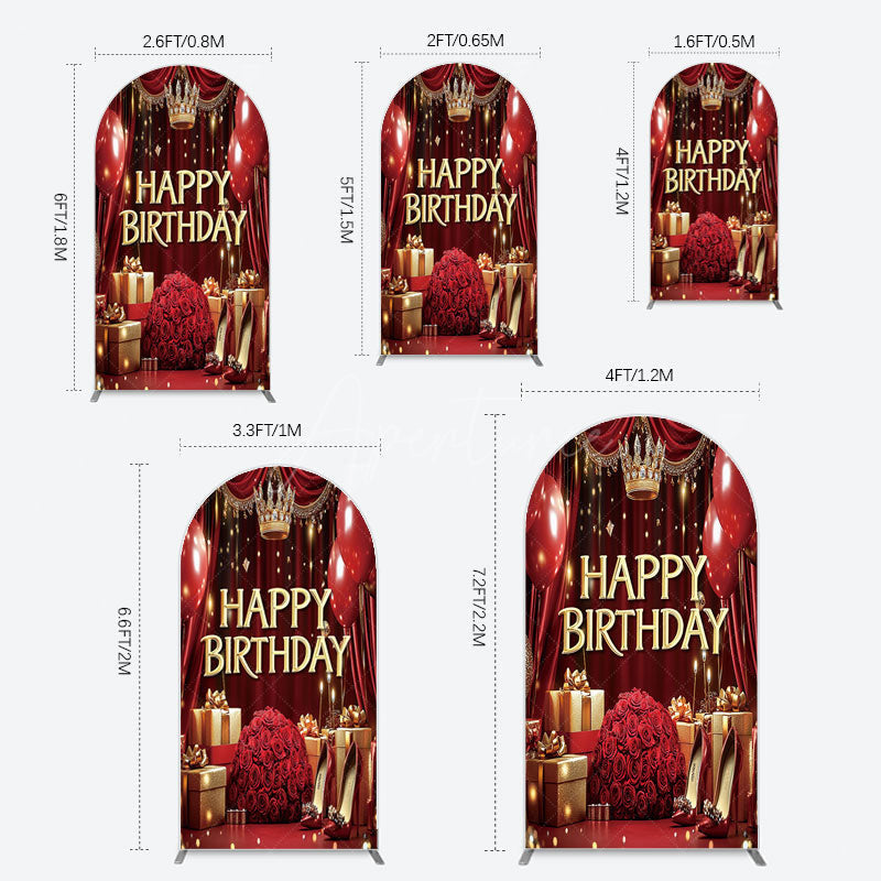 Aperturee - Aperturee Gold Burgundy Gift Box Rose Birthday Arch Backdrop