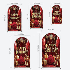 Aperturee - Aperturee Gold Burgundy Gift Box Rose Birthday Arch Backdrop