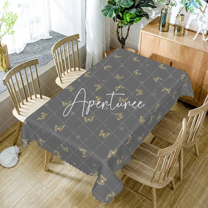 Aperturee - Aperturee Gold Butterfly Grey Morden Rectangle Tablecloth